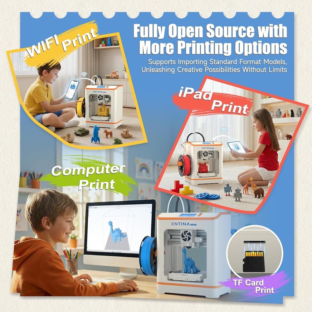 FDM 3D Printer Auto Leveling Beginner Friendly with 4x250g PLA Filament Bundle