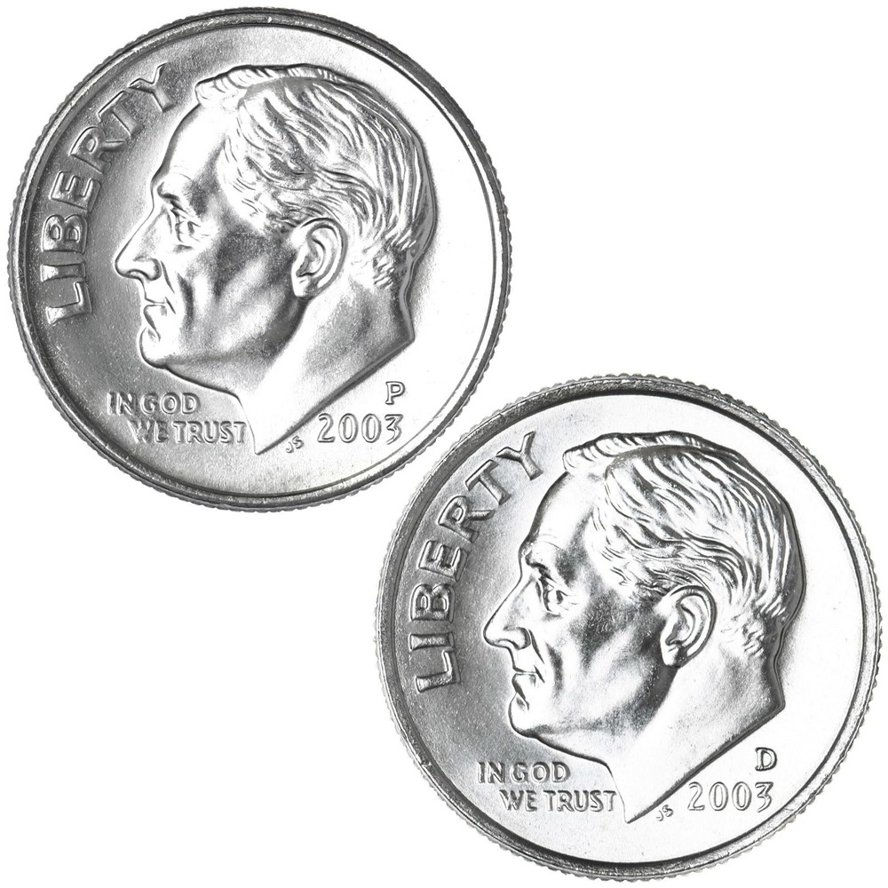 2003 P D Roosevelt Dime BU 2 Coin Year Set