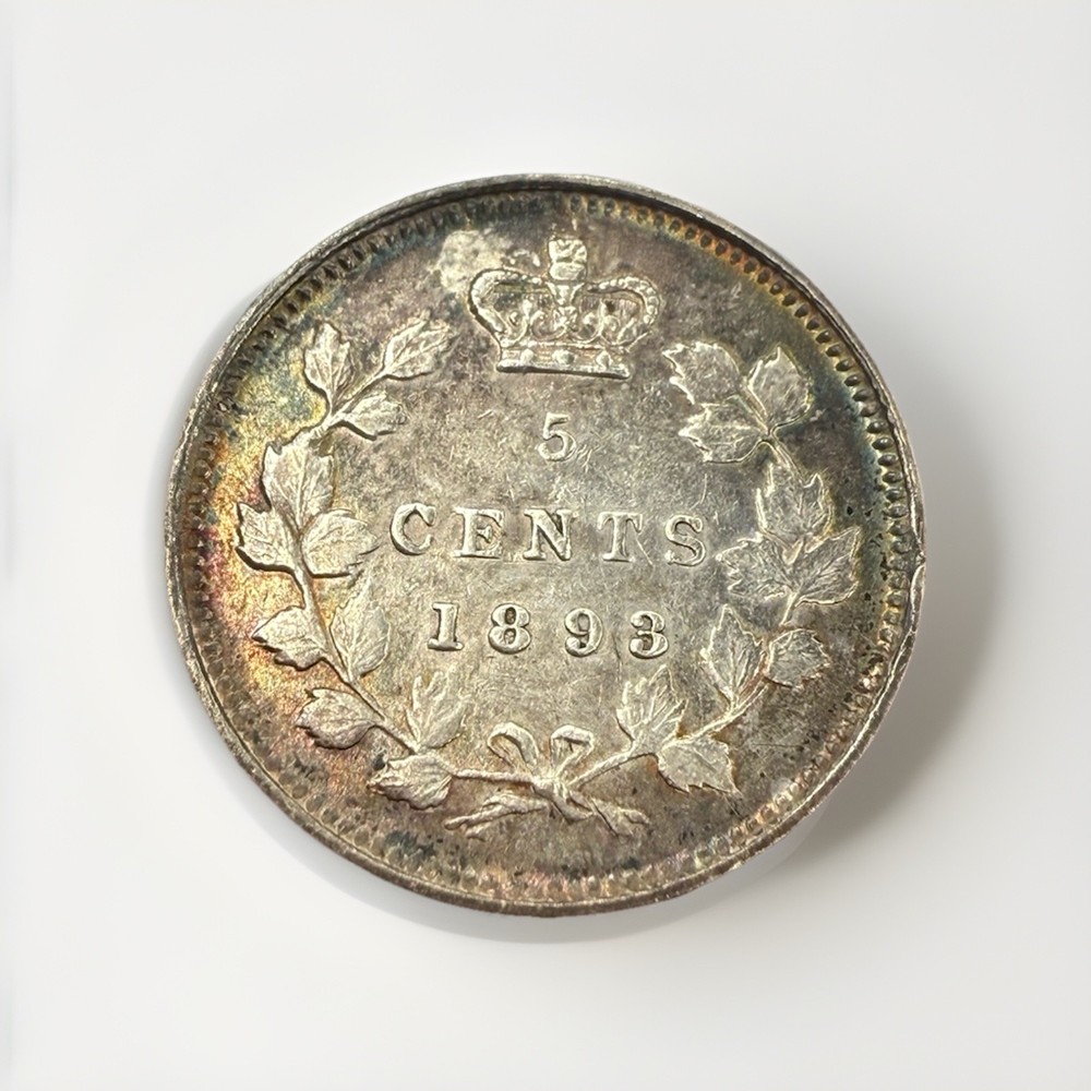 1893 5 Cents Canada AU+