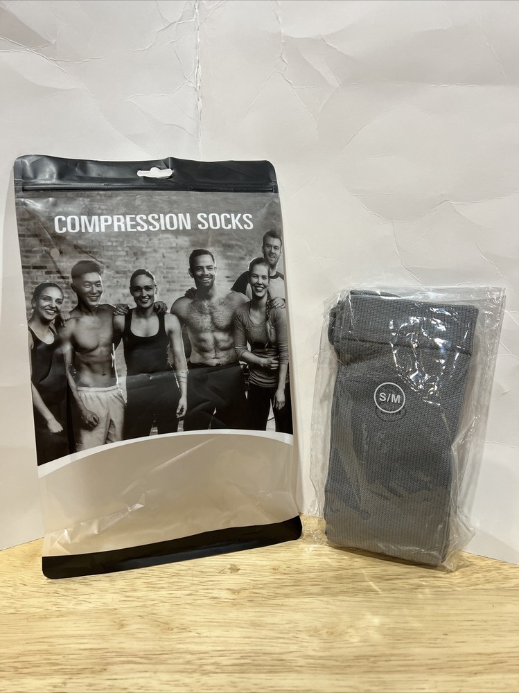 Compression Socks S/M Grey (1) Pair Long Airline Flights