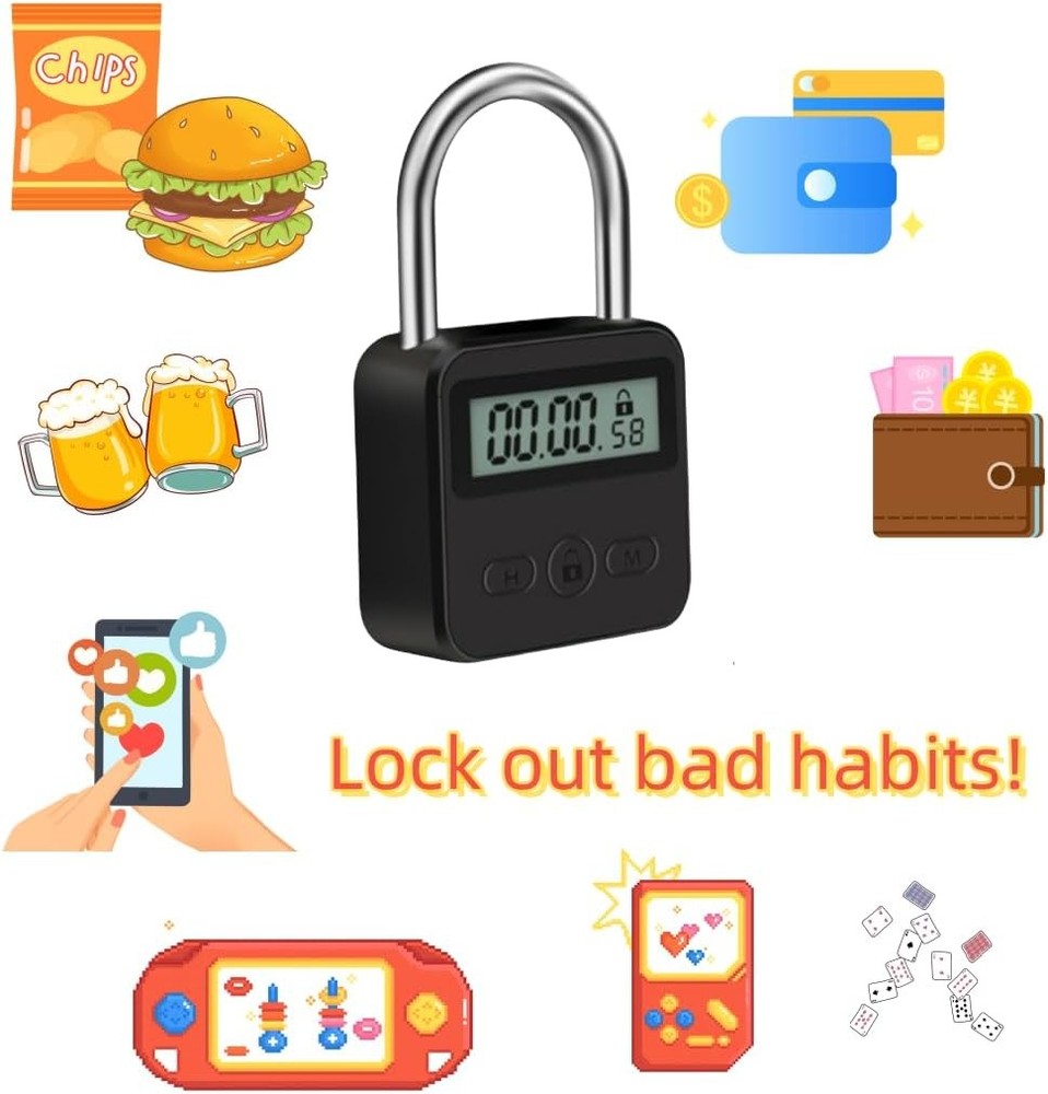 Metal Timer Lock - Electronic Time Padlock with LCD Display - USB Rechargeable