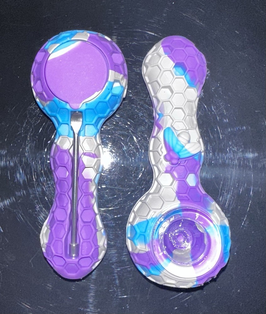 SILICONE SMOKING PIPE W/ GLASS SINGLE HOLE BOWL