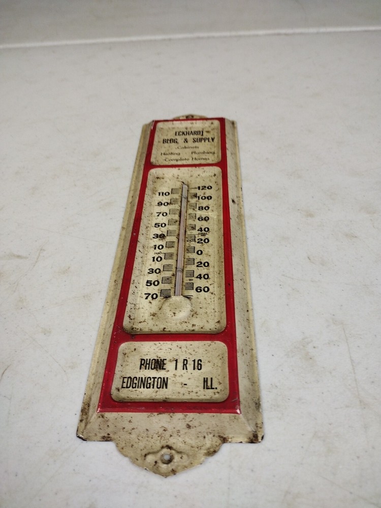 Vintage Eckhardt Bldg. & Supply Edgington IL Advertising Thermometer