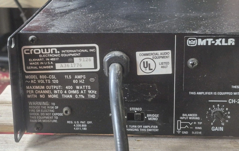 Crown 800 CSL Professional Audio Amplifier