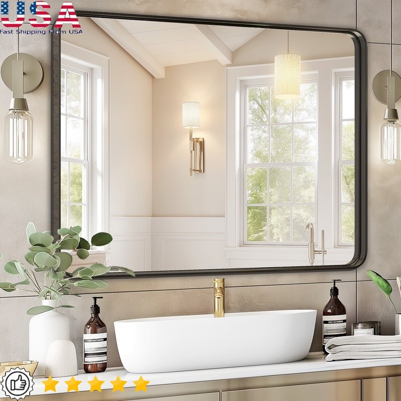 Metal Bathroom Mirror Waterproof Rectangular Easy Mounting Stylish Decor Piece