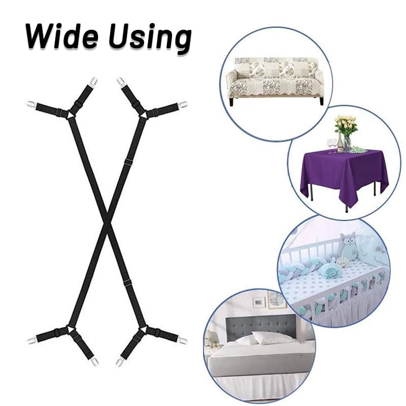 Bed Sheet Fasteners Straps - Adjustable Secure and Sheet Holder Straps 2 Pack