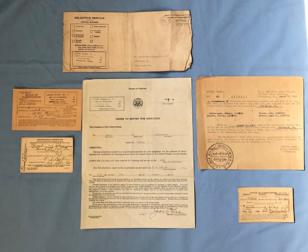 WWII Original Documents Pittsburgh PA Local Board #17 Classification  Induction