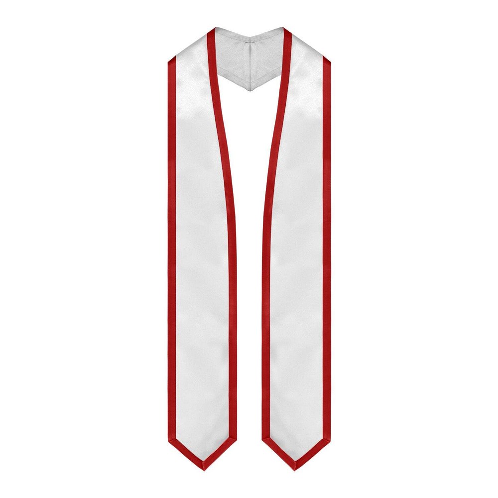 White/Red Plain Graduation Stole with Trim Color & Classic End