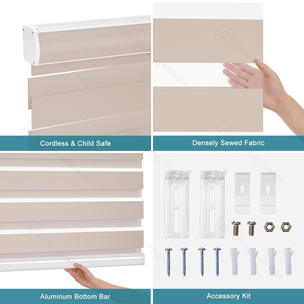 85% Blackout Cordless Customized Roller Blinds Dual Layer Zebra Shades