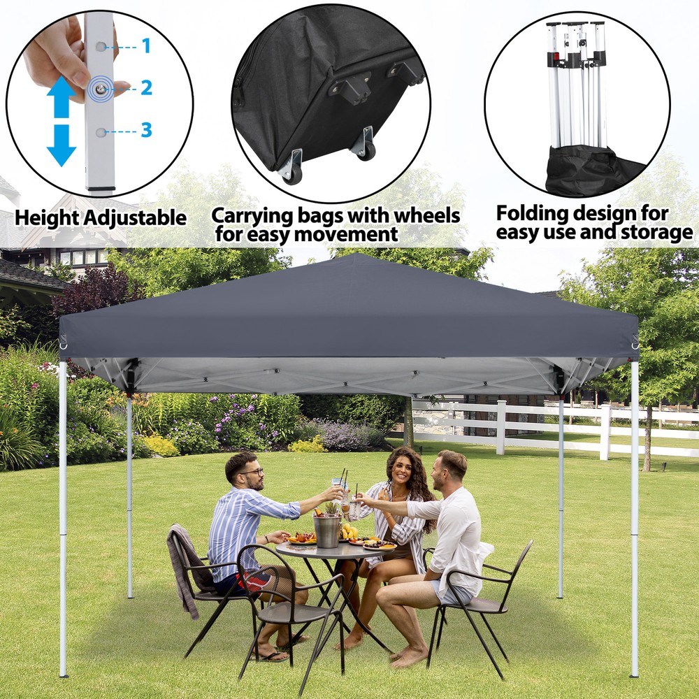 10 x 10ft Foldable Pop up Canopy Party Tent Pre-Assembled Height Adjustable Grey