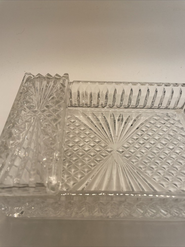 VTG Crystal Rectangular Cigar/Cigarette Box/Ashtray/Dish Hollywood Regency