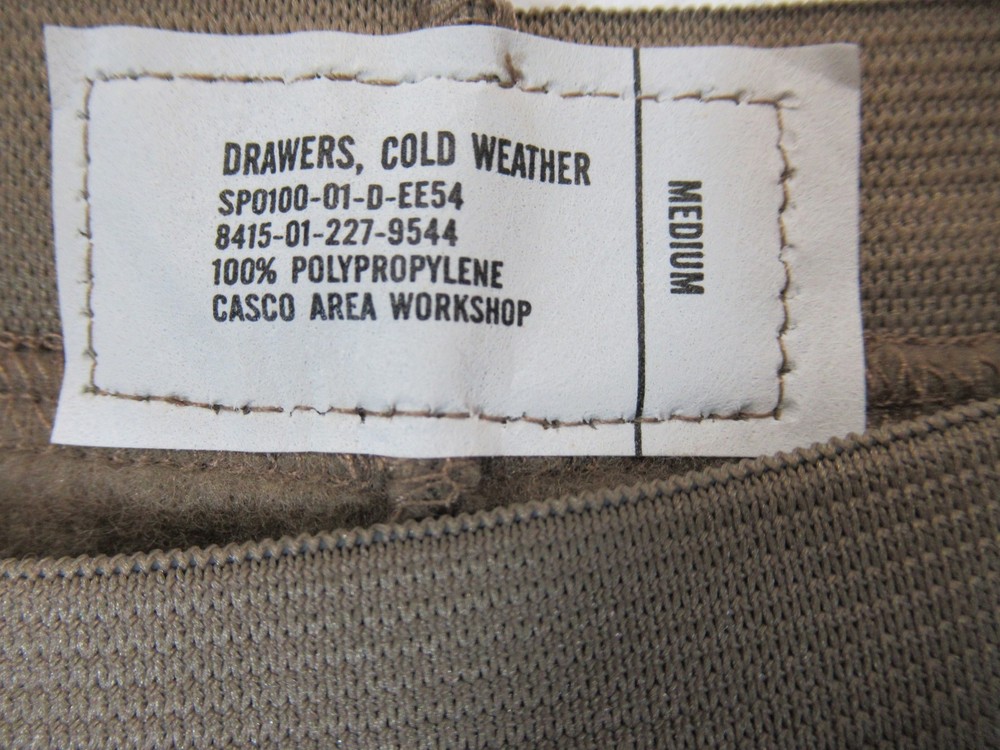 US Military Cold Weather Drawers Base Layer Pants Medium Brown Polypropylene