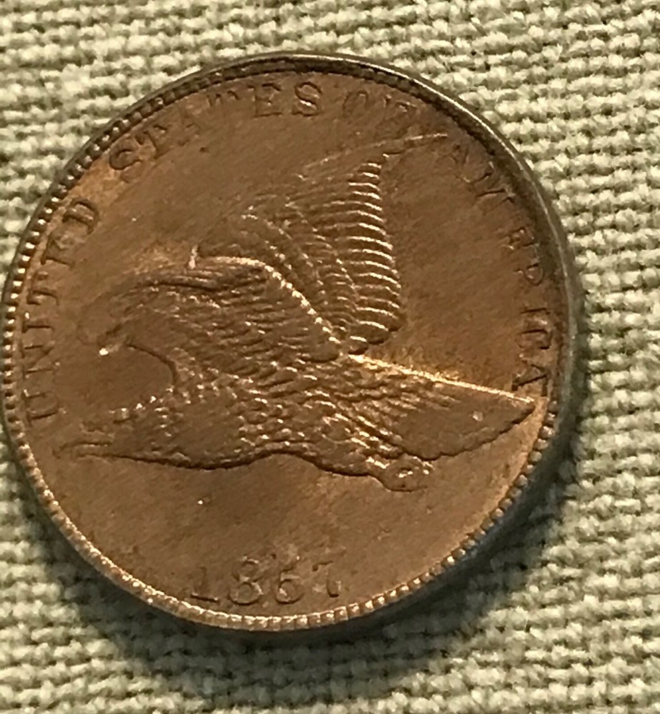 1857 Flying eagle cent , lustrous AU