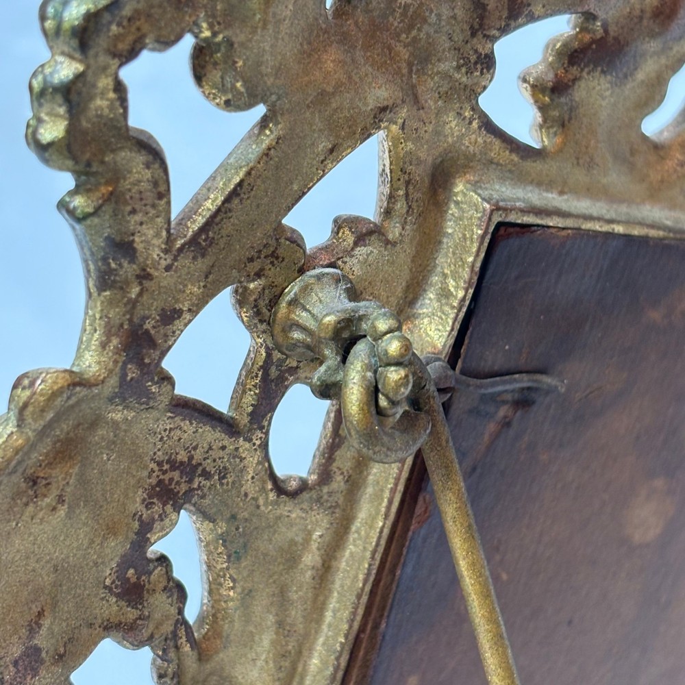 Antique Brass Frame Rococo Style Mirror Table Top Bevel Edge Easel Back