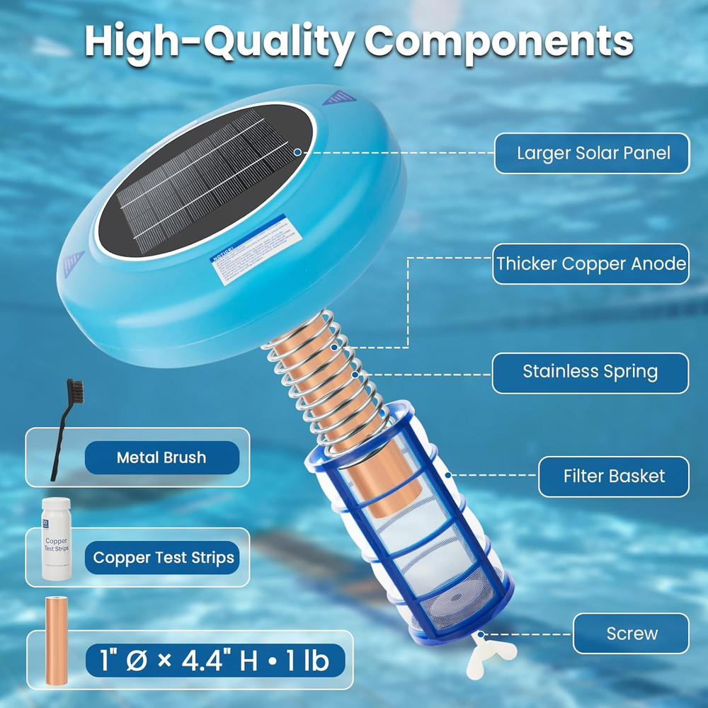 Solar Pool Ionizer – Durable Copper Anode & Oversized Solar Panel for Pools up t