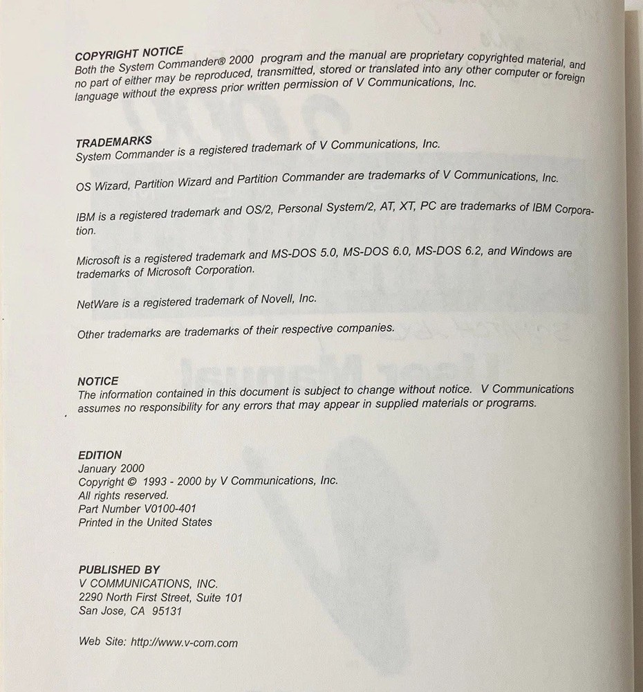 System Commander 2000 User Manual VCOM Partitioning Guide Windows Linux PB Vtg