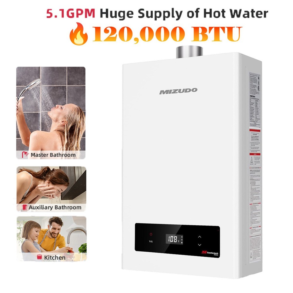 MIZUDO 16L Natural Gas Tankless Water Heater 120,000 BTU 5.1GPM Indoor On-Demand