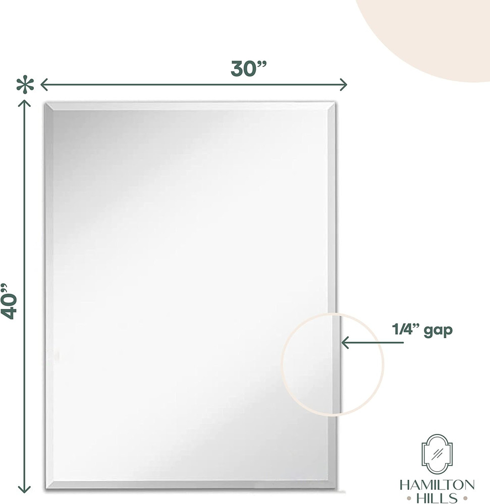 Large Frameless Rectangular Mirror - Polished Glass Vanity & Gym Mirror