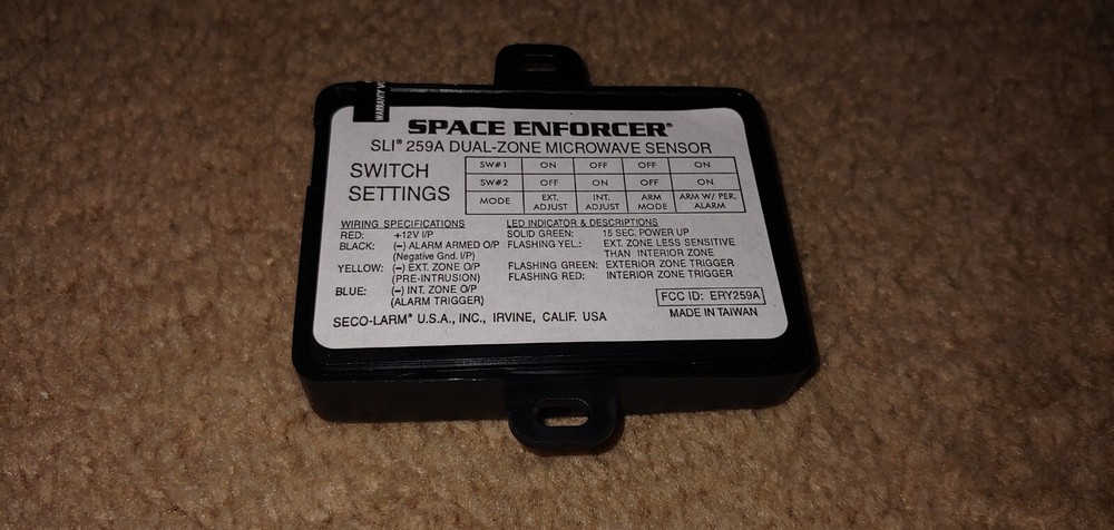 SECO-ALARM DUAL ZONE MICROWAVE SENSOR, 4 WIRES, Space Enforcer, NEW!