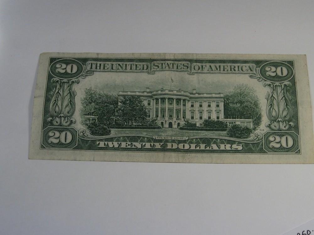 ERROR Note:1950-A $20 FRN w/ Missing Serial Numbers - Print over Foreign Object.