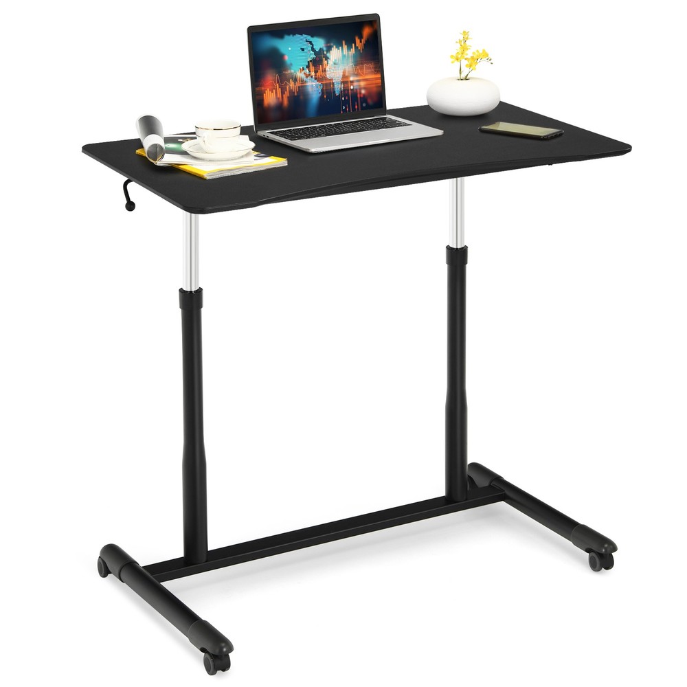 Costway Height Adjustable Computer Desk Sit Stand Rolling Notebook Table Black