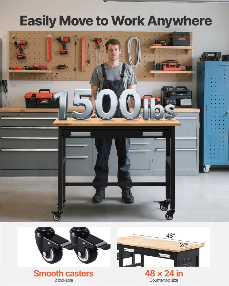 48-inch Workbench, 1500 lbs Load Capacity, Garage Workbench with Drawer Storage
