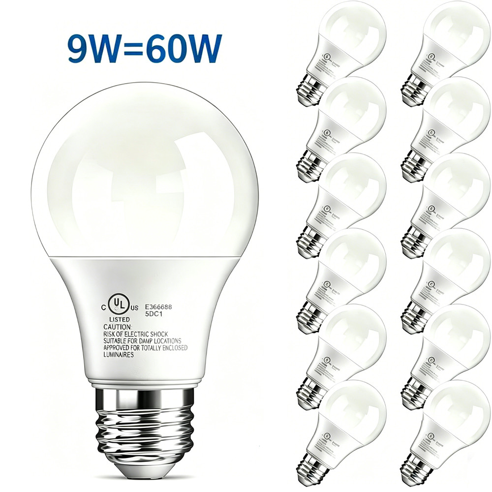12 Pack A19 LED Light Bulbs 9W Equivalent 60W No-Dimmable Daylight 5000K E26