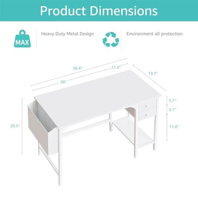 White Computer Desk W/ Drawers Modern Style Space-Saving Easy Assembly New