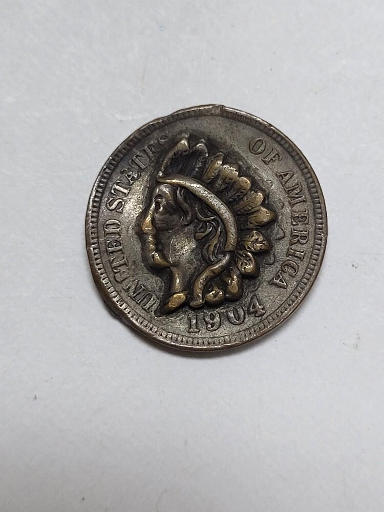 1904 Indian Head Cent Punch PUSH OUT Repousse 3D Old Collection