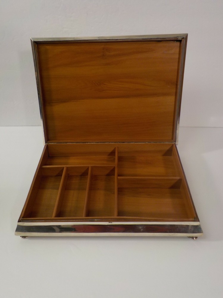 Continental 800 Silver Art Deco Table Box, Divided Wood Lined Interior