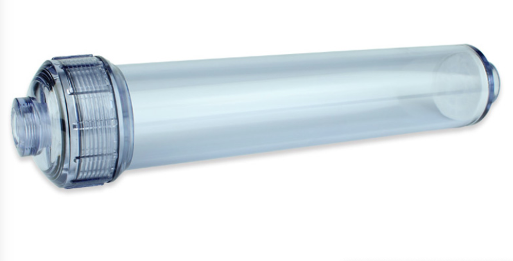 Clear Empty Inline Cartridge 2" x 10" - 1/4 " FPNT Refillable DI Carbon Calcite