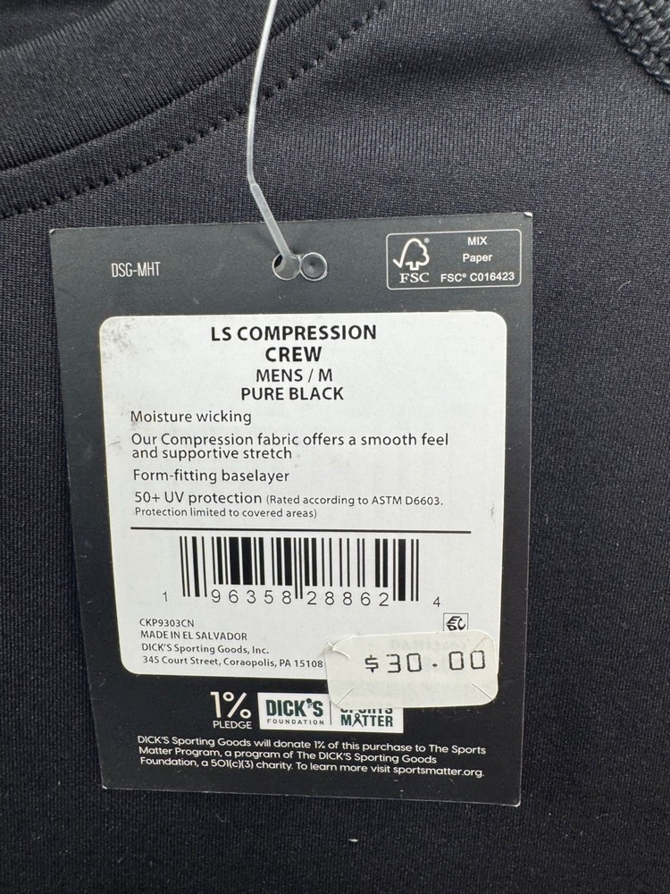NWT DSG Compression Base Layer Men's Medium Black Crew Neck Long Sleeve Pullover