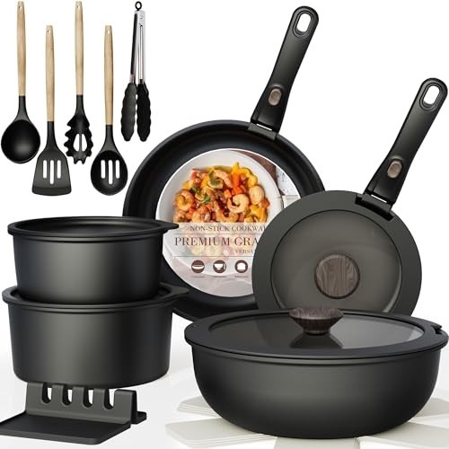 Non-Stick Ceramic Cookware Set, 21 Pcs, Induction Ready, Oven Safe, Stackable, B