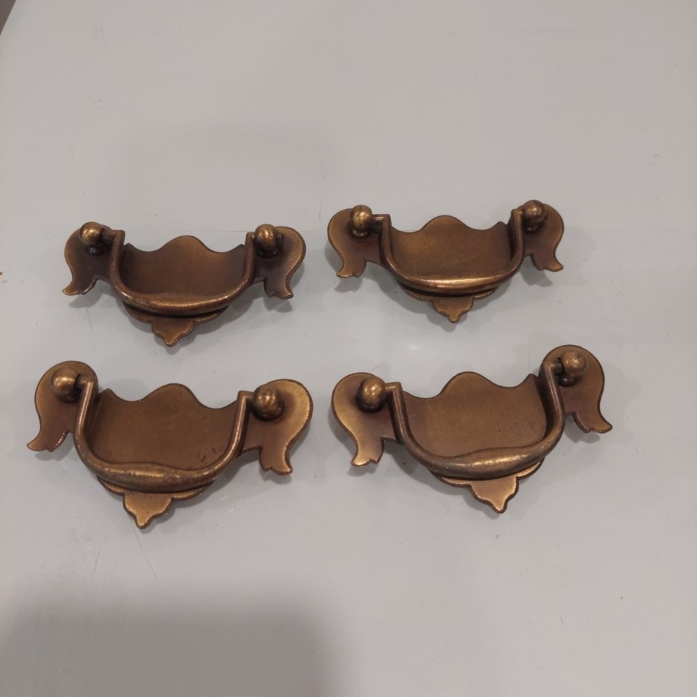 Four Small Vintage Brass Batwing Drop Bail Handle Drawer Pulls 3 1/8" wide