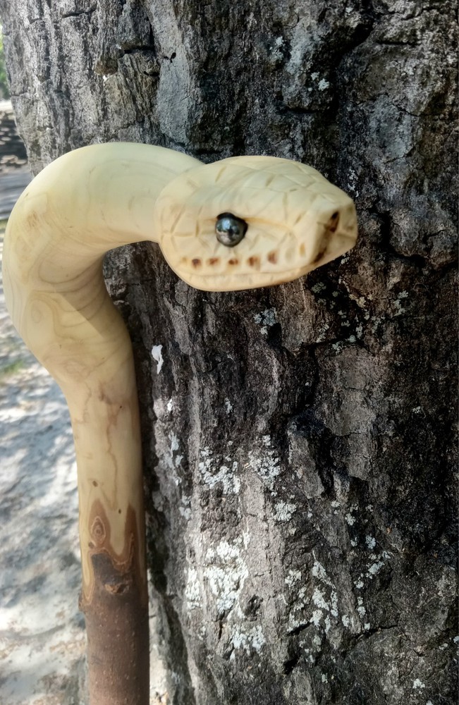 Handmade Unique Viper Snake Walking Cane Solid One Piece Stick