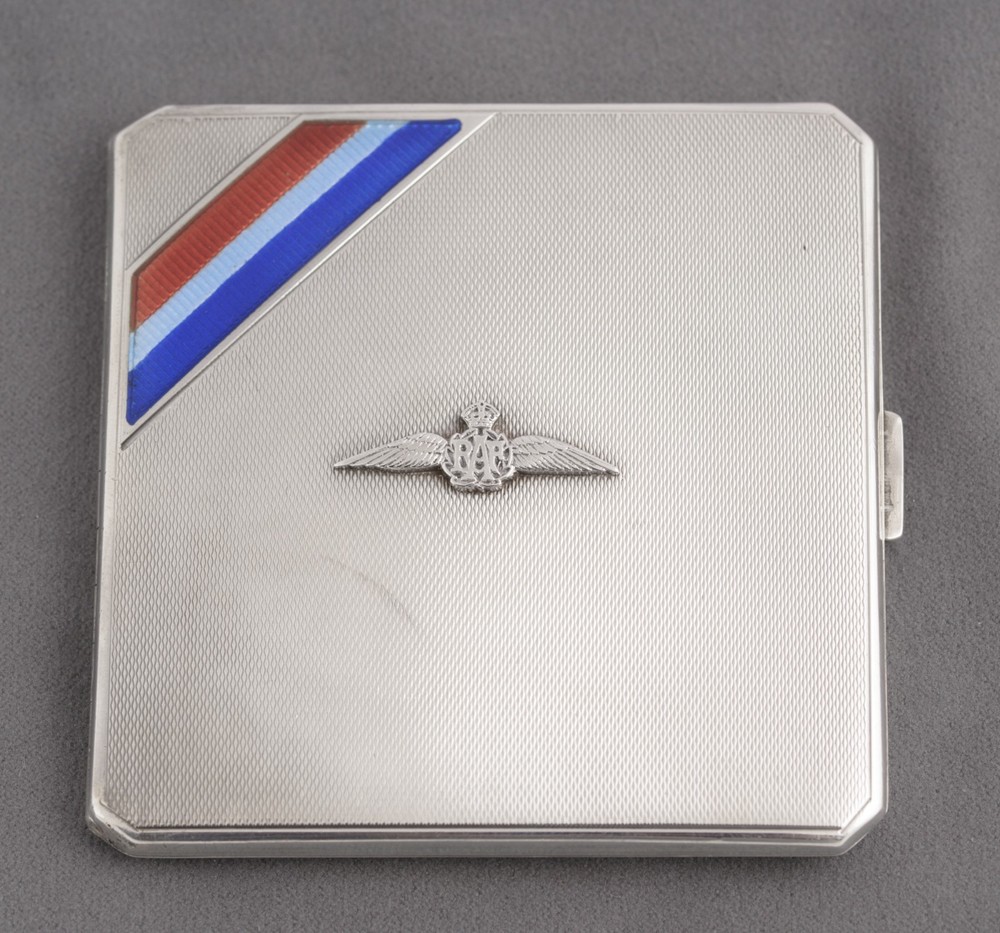 Sterling Silver & Enamel RAF Wings Cigarette Case Hallmarked 1936