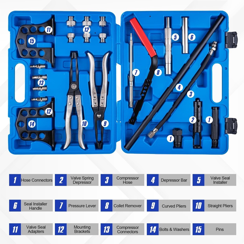 Valve Spring Compressor and Valve Guide Removal Tool Set - Universal OHV/OHC ...