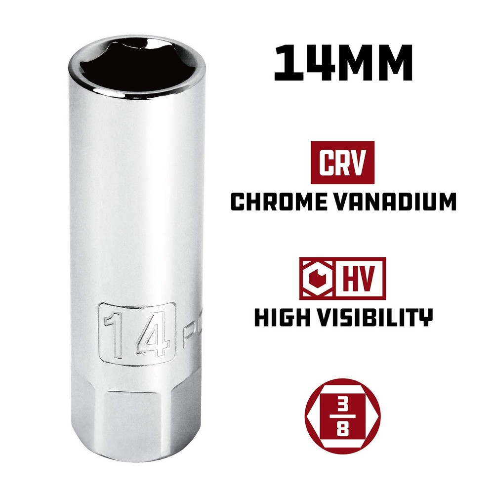 Powerbuilt 3/8-Inch Drive Spark Plug Socket Set, 6 Point, Plug, Grey