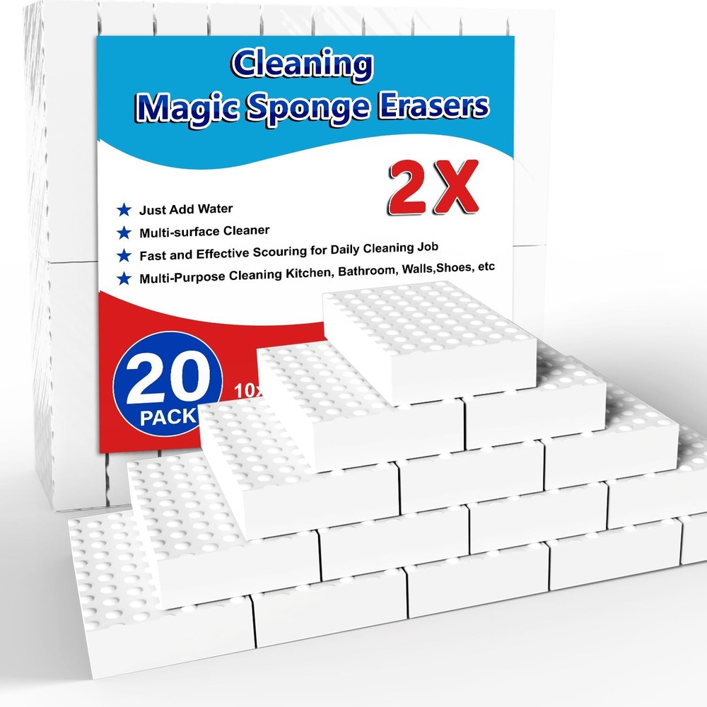 20 Pack Melamine Sponge Foam Pads - Multi-Functional Cleaning Erasers