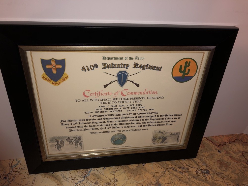 410TH INFANTRY REGIMENT / COMMEMORATIVE - CERTIFICATE OF COMMENDATION