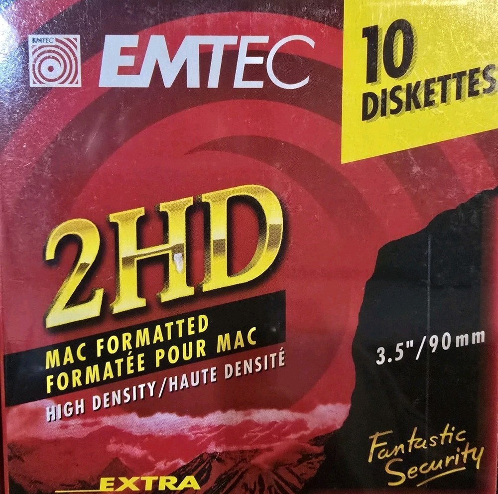 EMTEC 2HD MAC Formatted 3.5" 10 DISKETTE Pack Sealed (PC Formatable) 2 Packs
