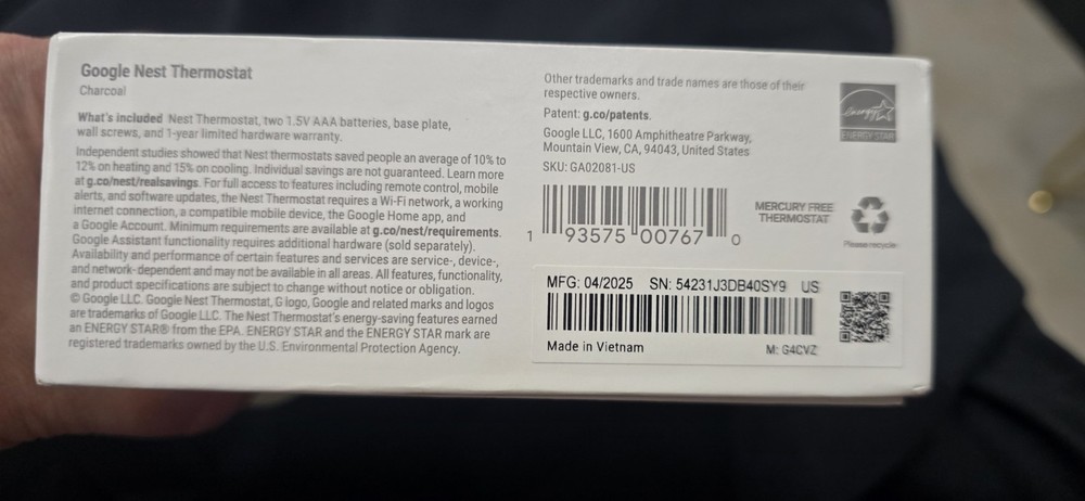 Google Nest Thermostat Charcoal Open Box Never Used