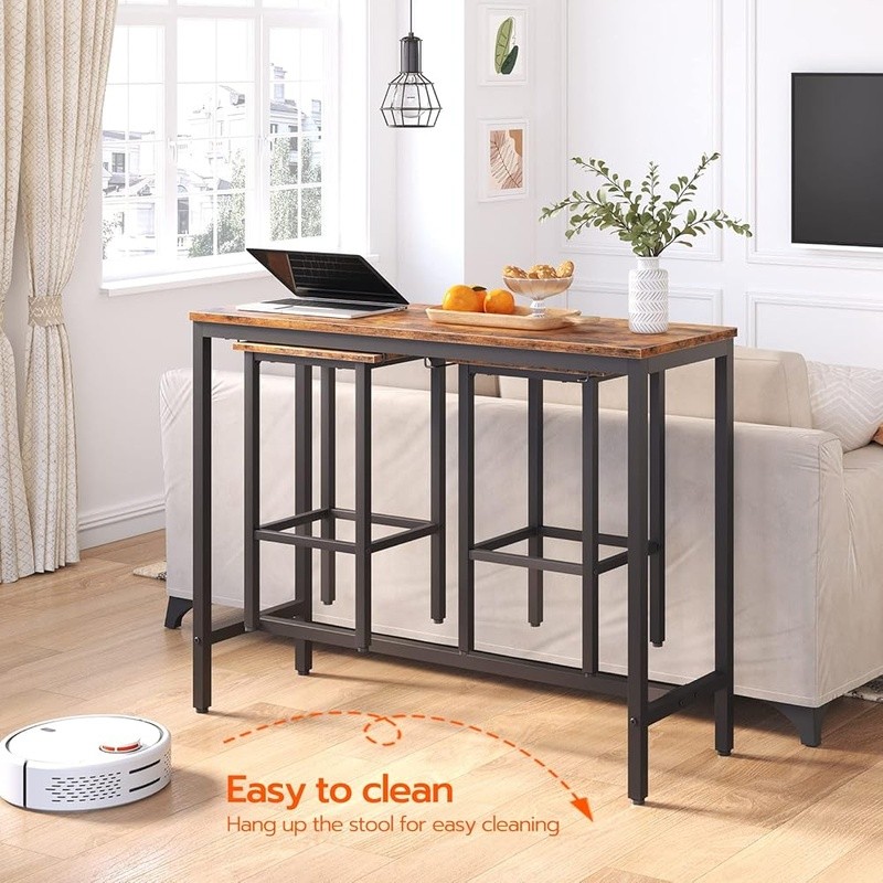 Space Saving Bar Table Set W/ Hangable Stools Dining Kitchen & Breakfast New