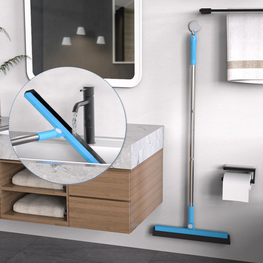KOLLIEE Floor Squeegee Adjustable 59'' Long Handle Blue Squeegee,