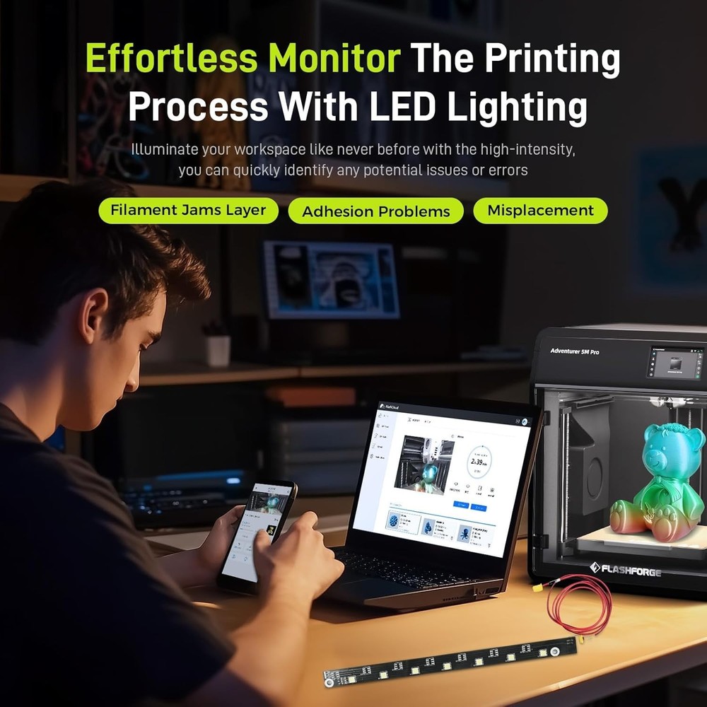 Flashforge Adventurer 5M Pro 3D Printer LED Light Strip - Compatible, High-In...