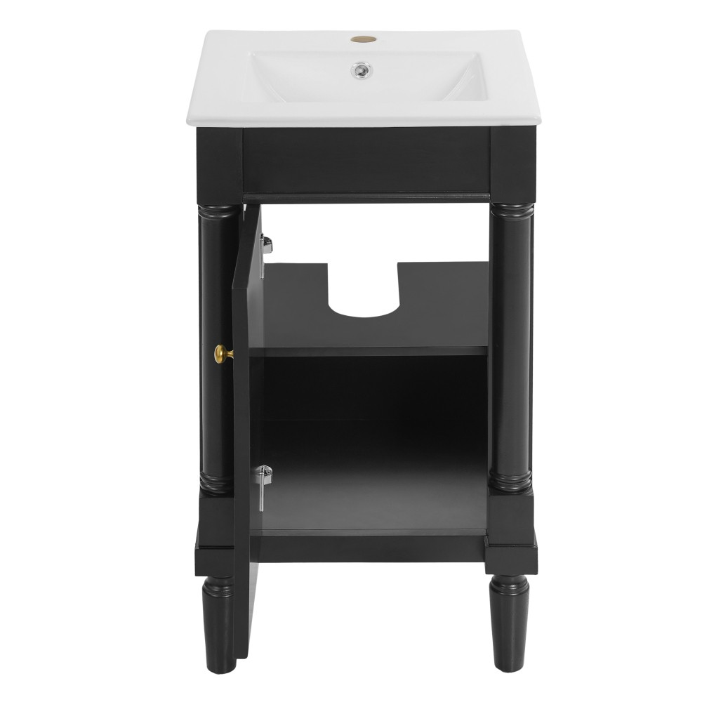 French Bathroom Vanity with Ceramic Sink & Soft-Closing Doors, Black