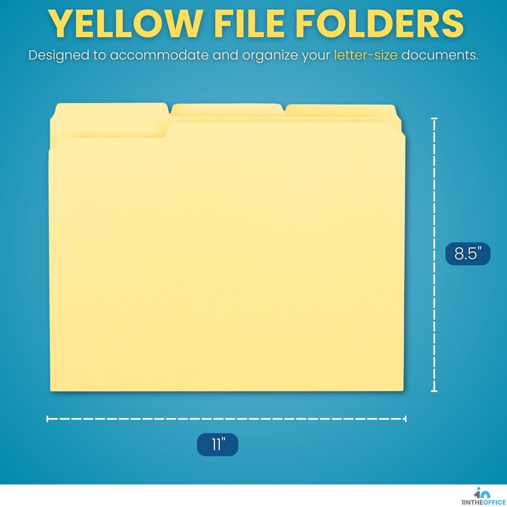 Yellow File Folder Letter Size, 1/3 Cut Assorted Tab, Reinforced File Folders...