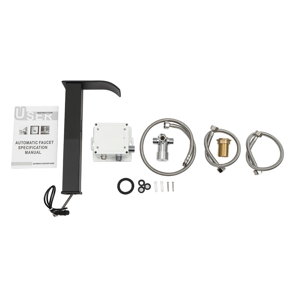 Modern Kitchen Automatic Sensor Faucet Black With Temperature-regulating Valve.