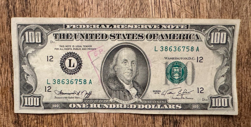 1974 $100 Bill, California Mint, Print Through Error