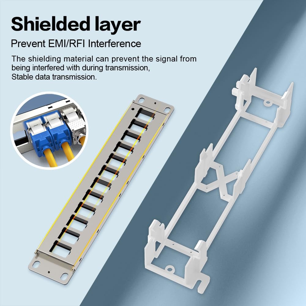 12 Port Blank Keystone Patch Panel Wall Mount 10inch with 89D Bracket Etherne...